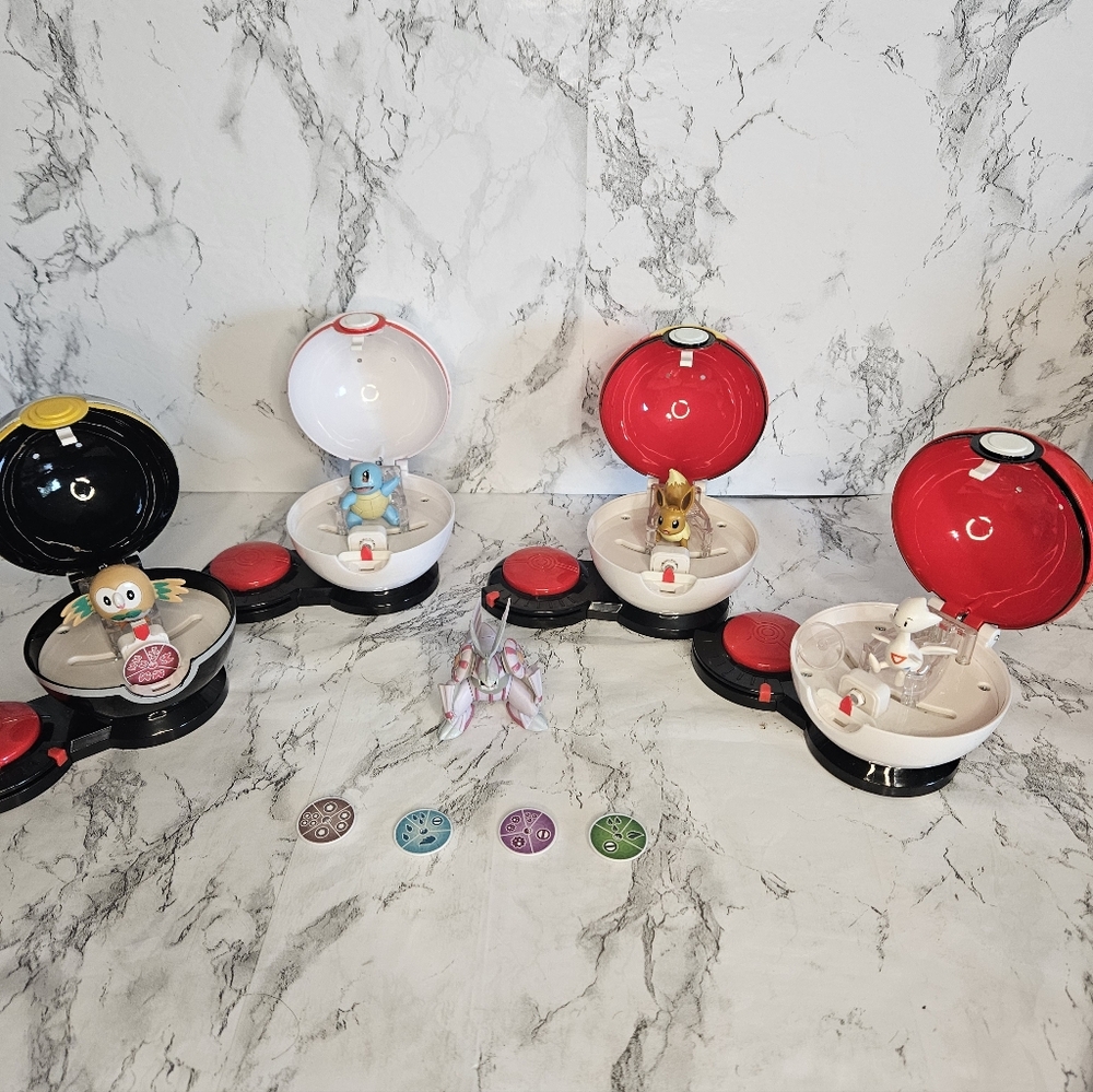4 Pokemon Surprise Attack Poke Ball Battle Game replacement. And 5 Figures